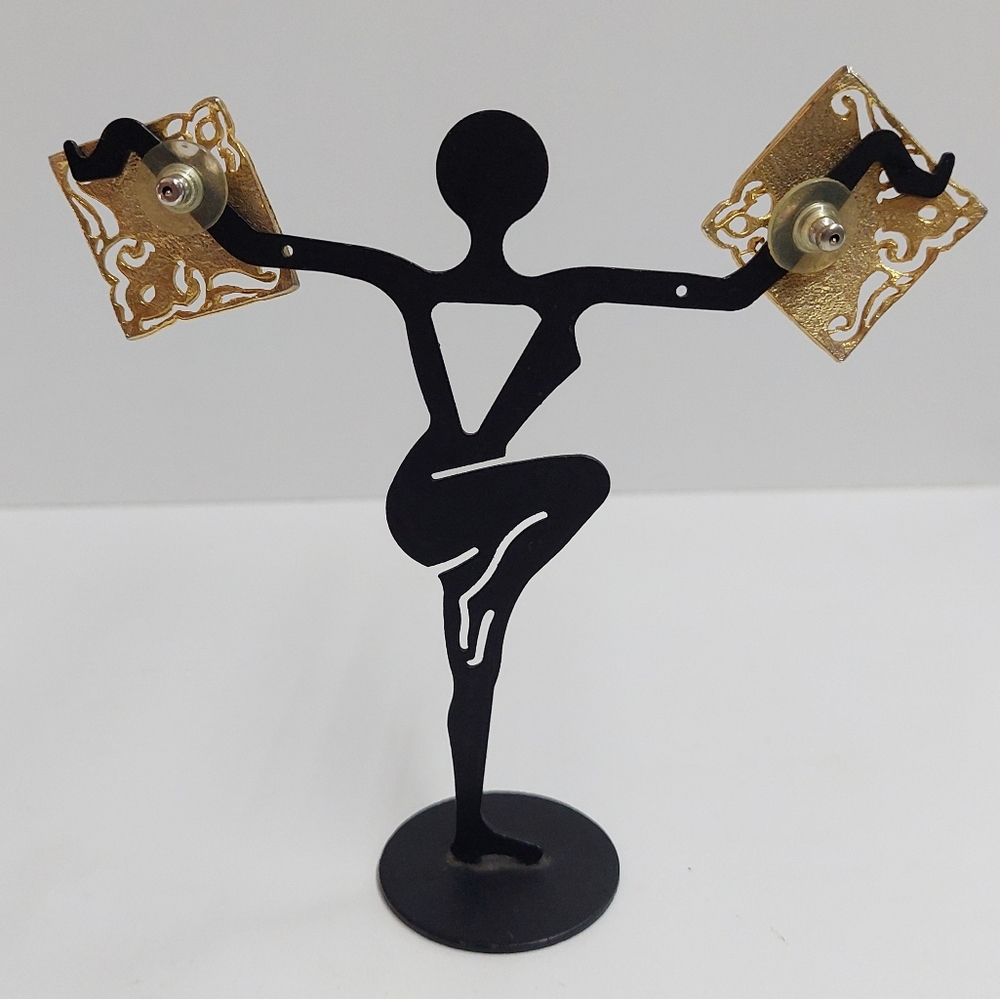 π3/$12πVintage Acrylic Enamel Gold Square Earrings - Picture 3 of 3